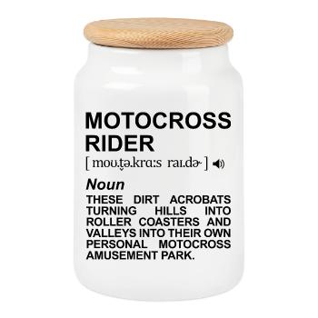 Description du pilote de motocross - Boîte à biscuits avec couvercle en bois - blanc - Devant