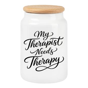 Mein Therapeut braucht Therapie - Keksdose mit Holzdeckel - Weiß - Vorne