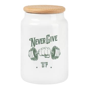 Never Give Up – Motivation & Stärke - Keksdose mit Holzdeckel - Weiß - Vorne