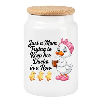 Mom tries to keep her ducks in line - Cookie Jar with Wooden Lid - white - Front