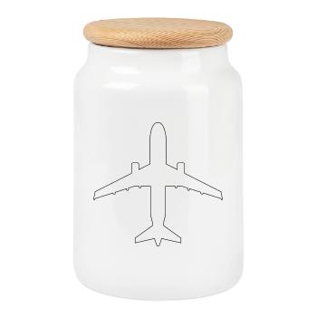 Flugzeugumriss - Keksdose mit Holzdeckel - Weiß - Vorne