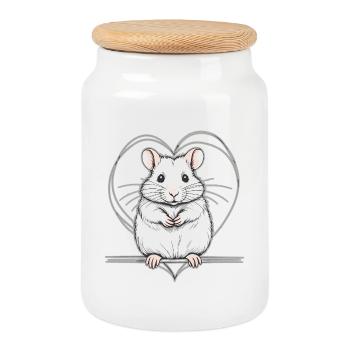 Hamster avec cœur - Boîte à biscuits avec couvercle en bois - blanc - Devant