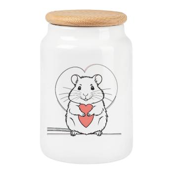 Heart Hamster Love Design - Boîte à biscuits avec couvercle en bois - blanc - Devant