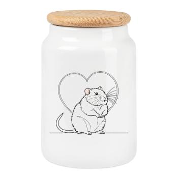 Heart Rat in Heart Frame - Cookie Jar with Wooden Lid - white - Front