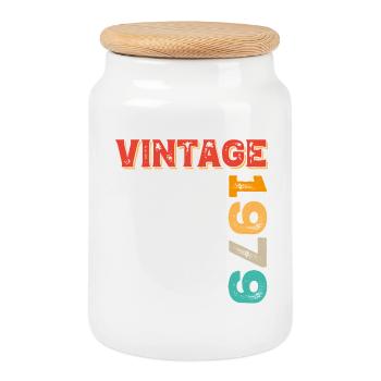 1979 vintage - Cookie Jar with Wooden Lid - white - Front