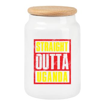 Straight outta Uganda - Cookie Jar with Wooden Lid - white - Front