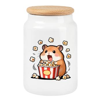 Hamster Popcorn Gourmet - Cookie Jar with Wooden Lid - white - Front