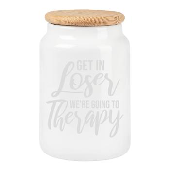Get In Loser We're Going To Therapy Therapie Logo - Cookie Jar with Wooden Lid - white - Front