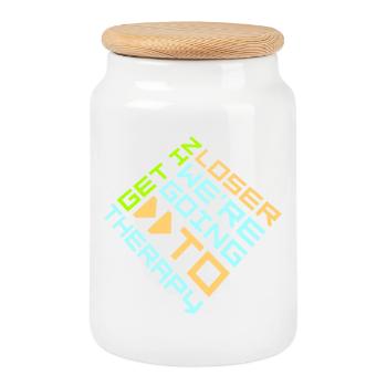 Get In Loser We're Going To Therapy Therapie Logo - Cookie Jar with Wooden Lid - white - Front