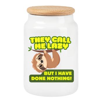 Sie nennen mich faul! - Lazy Sloth Neon-Zitat - Keksdose mit Holzdeckel - Weiß - Vorne