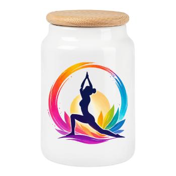 Colorful yoga in the circle of the sun - Cookie Jar with Wooden Lid - white - Front