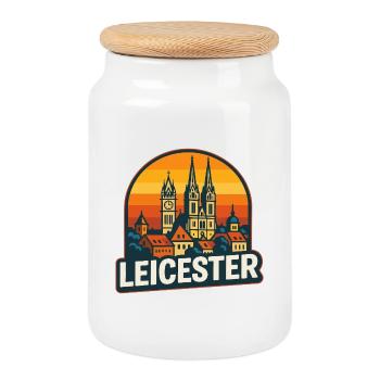 Leicester City Skyline Vintage Retro Sunset - Cookie Jar with Wooden Lid - white - Front