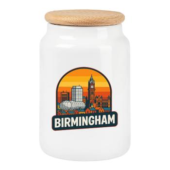 Design rétro de coucher de soleil rétro de Birmingham Skyline - Boîte à biscuits avec couvercle en bois - blanc - Devant
