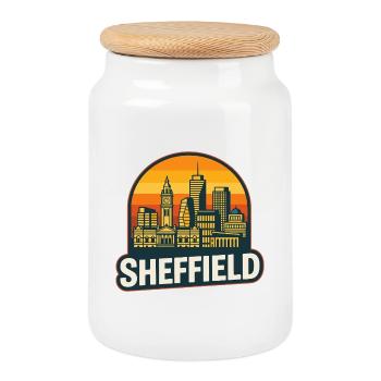 Sheffield Steel City Skyline Retro Sonnenuntergangskunst - Keksdose mit Holzdeckel - Weiß - Vorne