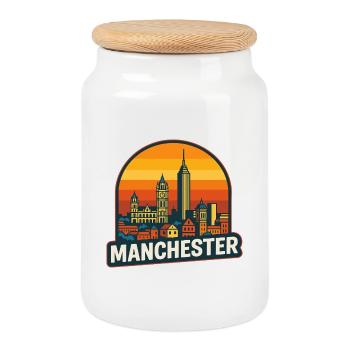 Manchester Skyline Retro Sunset Vintage Art - Boîte à biscuits avec couvercle en bois - blanc - Devant