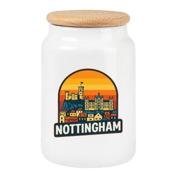 Nottingham Skyline Retro Sunset Vintage Design - Cookie Jar with Wooden Lid - white - Front