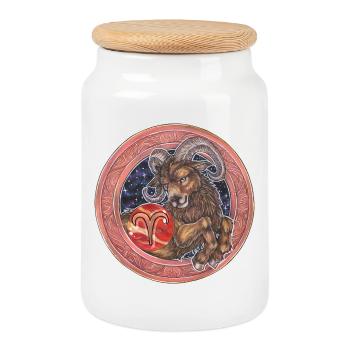 Zodiac Sign Sternzeichen Widder Aries Geschenk - Keksdose mit Holzdeckel - Weiß - Vorne