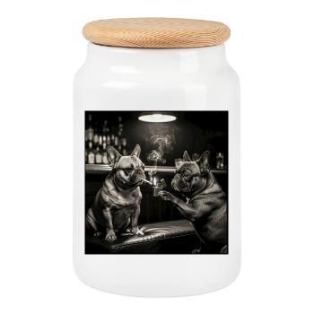 Bouledogue français – Design de chien bully mignon - Boîte à biscuits avec couvercle en bois - blanc - Devant