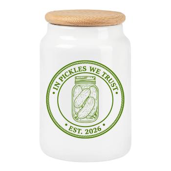 In Pickles We Trust Est 2026 - Cookie Jar with Wooden Lid - white - Front