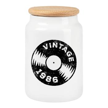 Millésime 1986 - Boîte à biscuits avec couvercle en bois - blanc - Devant