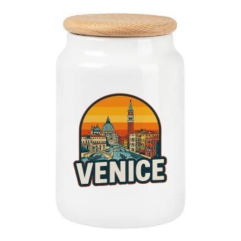 Venice Skyline Retro Sonnenuntergang Vintage-Design - Keksdose mit Holzdeckel - Weiß - Vorne
