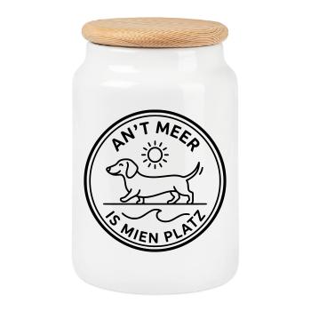 Dachshund Square by the Sea Happy Coast Sea Lake - Cookie Jar with Wooden Lid - white - Front