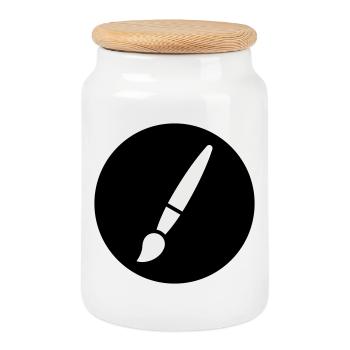 Pinceau, peinture, symbole artistique - Boîte à biscuits avec couvercle en bois - blanc - Devant