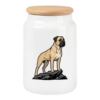 Bullmastiff Dog on Rock Portrait Fawn Black - Cookie Jar with Wooden Lid - white - Front