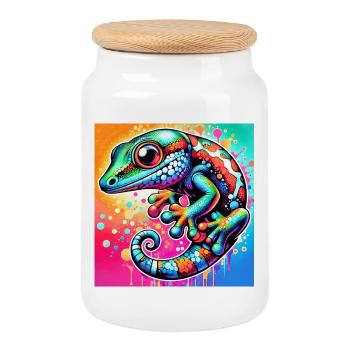 Gecko - Keksdose mit Holzdeckel - Weiß - Vorne