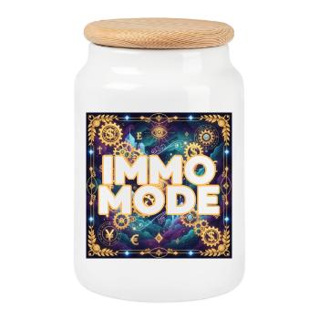 Immo Mode on - Real Estate with Passion - Cookie Jar with Wooden Lid - white - Front