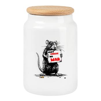 Just Cheese No War Slogan - Cookie Jar with Wooden Lid - white - Front