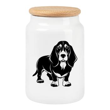Basset Hound Dog - Keksdose mit Holzdeckel - Weiß - Vorne