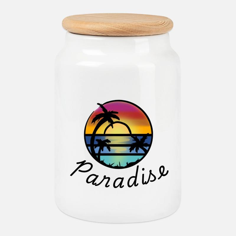 Sunset Palm Circle - Keksdose mit Holzdeckel - Weiß