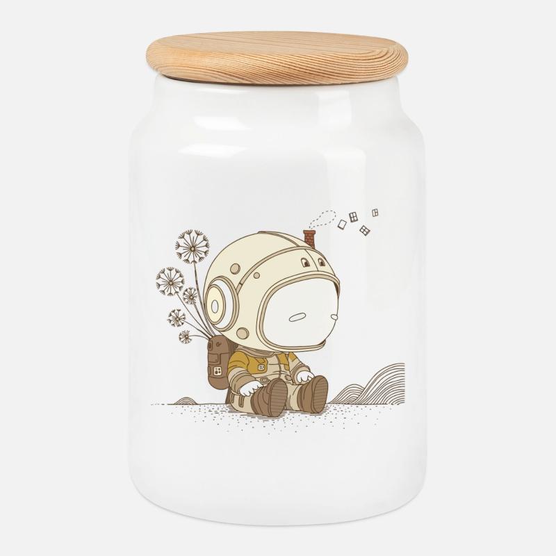 Astro-sad - Cookie Jar with Wooden Lid - white