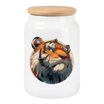 Niedlicher Tiger - Keksdose mit Holzdeckel - Weiß - Vorne