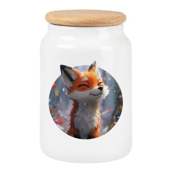 Niedlicher Fuchs - Keksdose mit Holzdeckel - Weiß - Vorne
