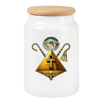 Pyramide Ankh et Œil d'Horus Doré - Boîte à biscuits avec couvercle en bois - blanc - Devant