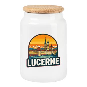 Lucerne Switzerland Retro Sunset Vintage Skyline - Cookie Jar with Wooden Lid - white - Front
