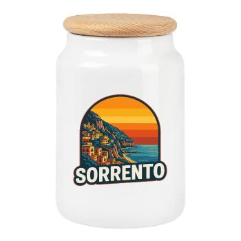 Sorrento Italy Retro Sunset Vintage Coastal Art - Cookie Jar with Wooden Lid - white - Front