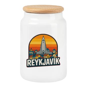 Reykjavik Islande Retro Sunset Vintage Skyline - Boîte à biscuits avec couvercle en bois - blanc - Devant