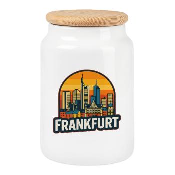 Francfort, Allemagne, Skyline Rétro Sunset Vintage - Boîte à biscuits avec couvercle en bois - blanc - Devant