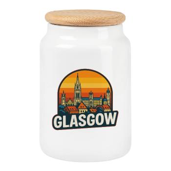 Glasgow Scotland Skyline Retro Sonnenuntergang Vintage - Keksdose mit Holzdeckel - Weiß - Vorne