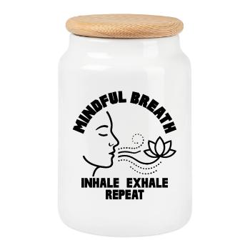 Mindful Breath Mindfulness Calm - Cookie Jar with Wooden Lid - white - Front