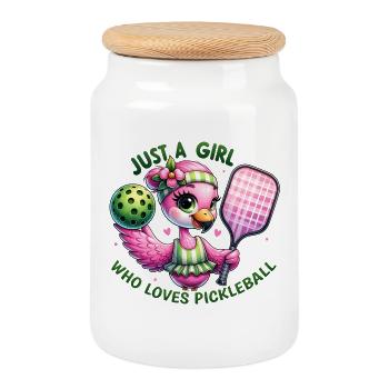 Girl loves pickleball - Cookie Jar with Wooden Lid - white - Front