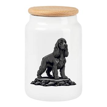 Chien Cocker Spaniel sur Rocher Portrait Noir - Boîte à biscuits avec couvercle en bois - blanc - Devant
