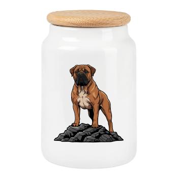 Boerboel Dog Portrait Fawn Mask Black - Cookie Jar with Wooden Lid - white - Front