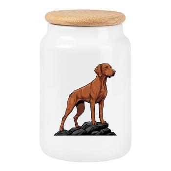 Vizsla-Hund auf Fels-Porträt Ungarischer Pointer - Keksdose mit Holzdeckel - Weiß - Vorne
