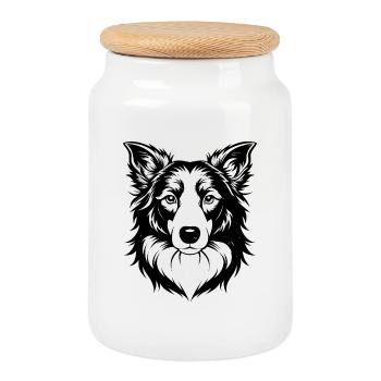 border collie - Cookie Jar with Wooden Lid - white - Front