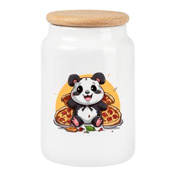 Cuddly panda with pizza magic - Cookie Jar with Wooden Lid - white - Front