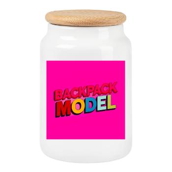 Modèle de sac à dos Texte néon - Boîte à biscuits avec couvercle en bois - blanc - Devant